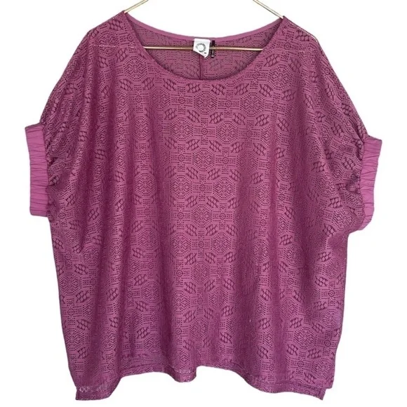 Anthropologie Akemi + Kin Oversized Sheer Lace Dolman Sleeve Top Mauve XS/S - Picture 4 of 10
